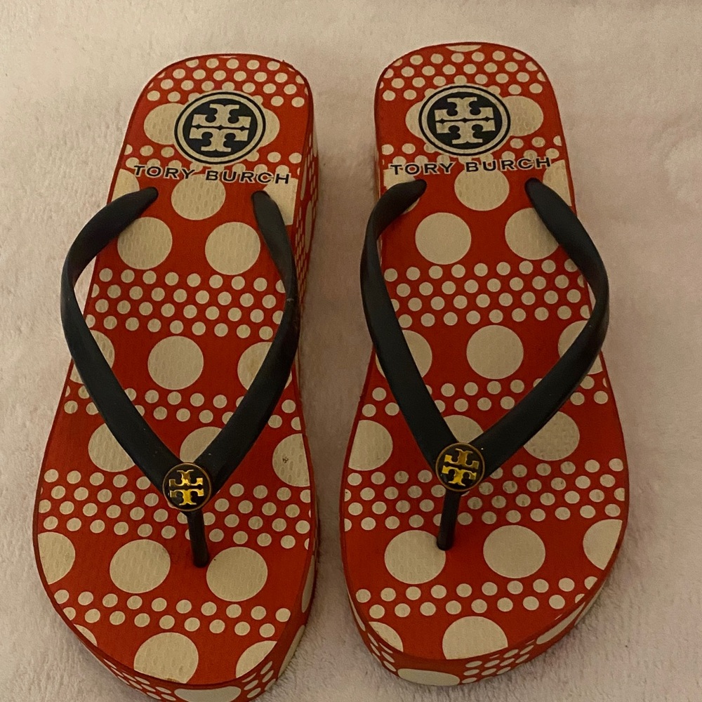 Tory Burch Red and White Flip Flops